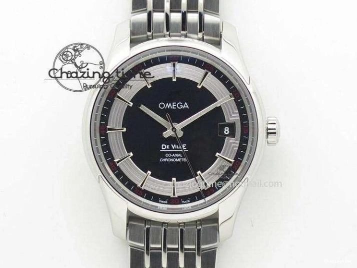 0103 Planet Ocean Master Chrono SS OM 1:1 Best Edition Black Dial On SS Bracelet A9900 V Fashionable 8113